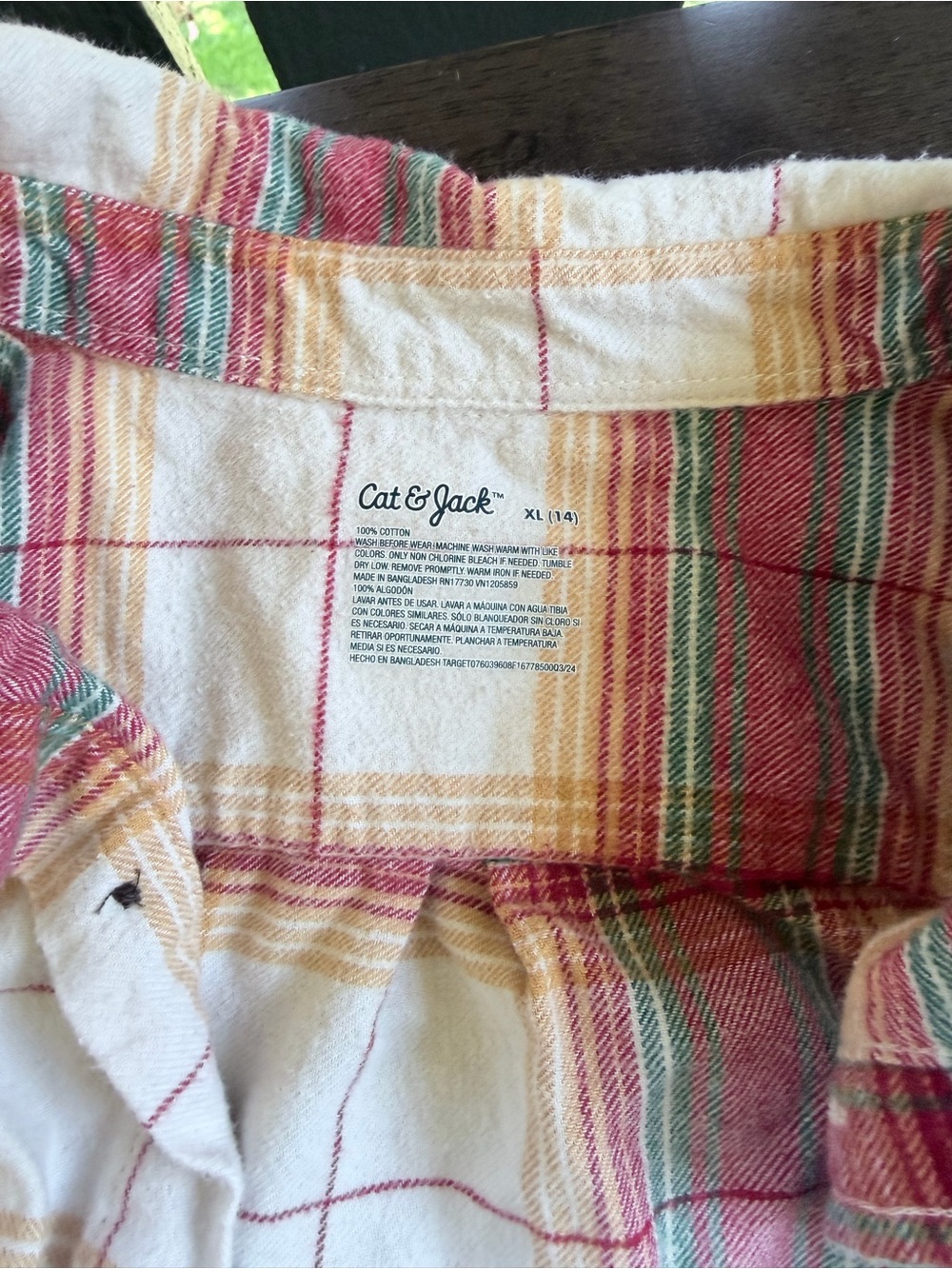 Cat & Jack Cream Plaid Shirt with Red, Green & Yellow Stripes